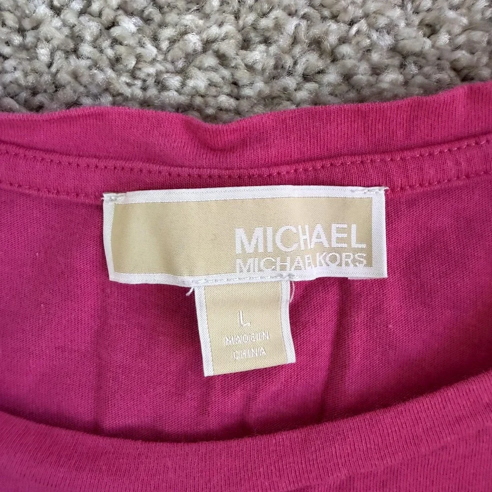 Michael Kors Shirt Womens Large Pink Basic Crew Neck Logo Tee T-Shirt Top